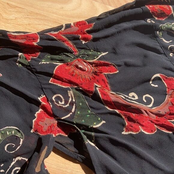 Chico’s kimono sleeve embroidered sequin jacket burnout black floral S M - Picture 14 of 16